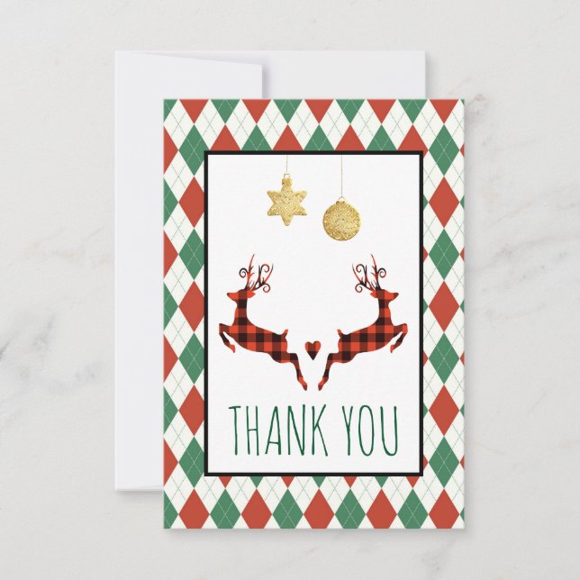 2 Christmas Deer Jumping Thank You Card (Front)