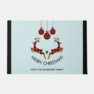 2 Christmas Reindeer Jumping Rustic Hunter Doormat