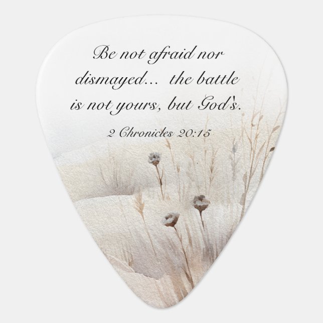 2 Chronicles 20:15 The Battle is God's Bible Verse Guitar Pick (Front)