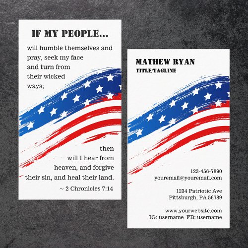 2 Chronicles 714 Bible American Flag Christian Business Card