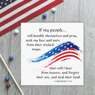 2 Chronicles 7:14 Bible American Flag Christian Square Business Card