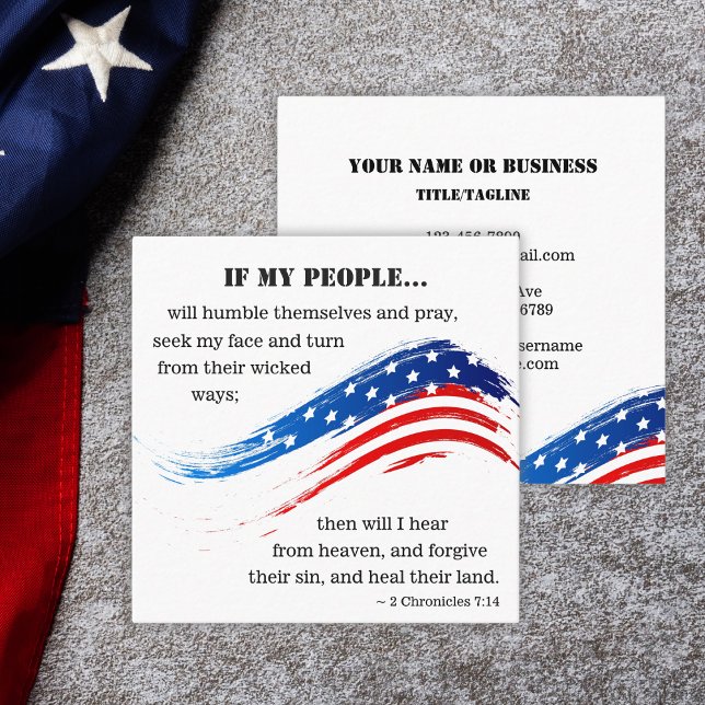 2 Chronicles 7:14 Bible American Flag Christian Square Business Card (Creator Uploaded)
