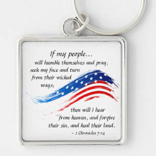 2 Chronicles 7:14 Scripture, American Flag Keychain