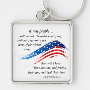 2 Chronicles 7:14 Scripture, American Flag Keychain