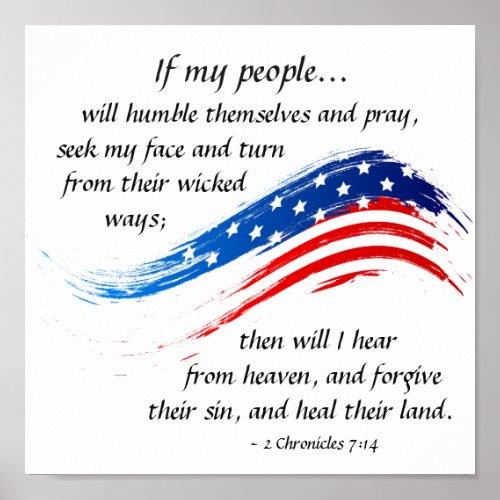 2 Chronicles 714 Scripture American Flag Poster
