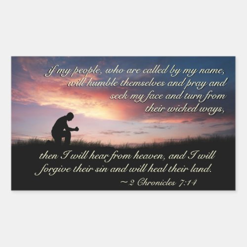 2 Chronicles 714 Scripture Praying at Sunset Rectangular Sticker