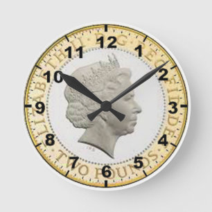 "£2 Coin (Queen's head)" design wall clocks
