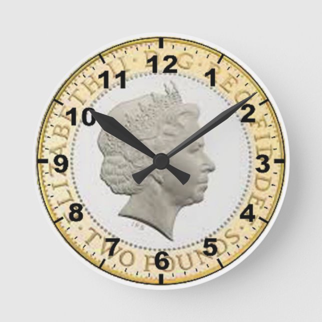 "£2 Coin (Queen's head)" design wall clocks (Front)