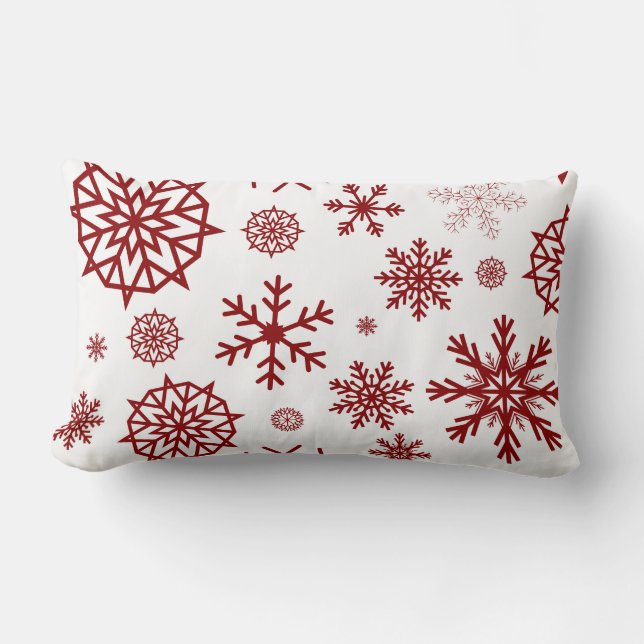 2-color Red White Winter Snowflake  Holidays Lumbar Pillow (Front)
