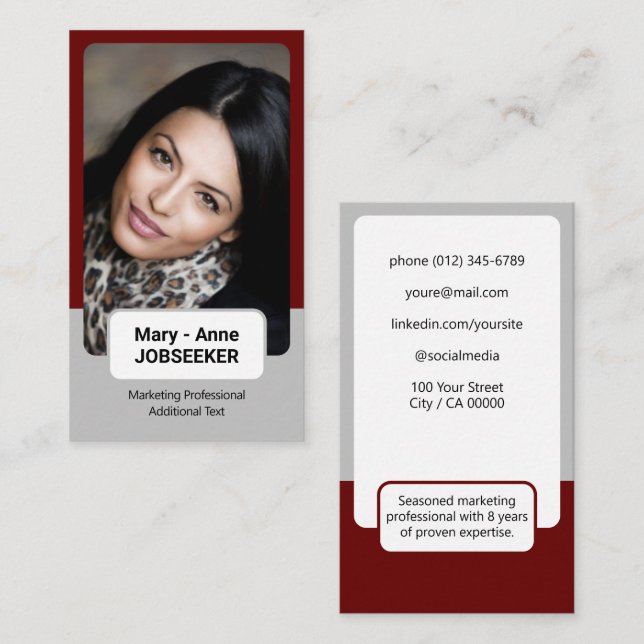 2 Colored Classic Job Seeker Classy Dark Wine Red  Business Card (Front/Back)