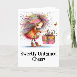 * 2 Colorful Whimsical Christmas Girl Gift AP97 Letterpress Thank You Card