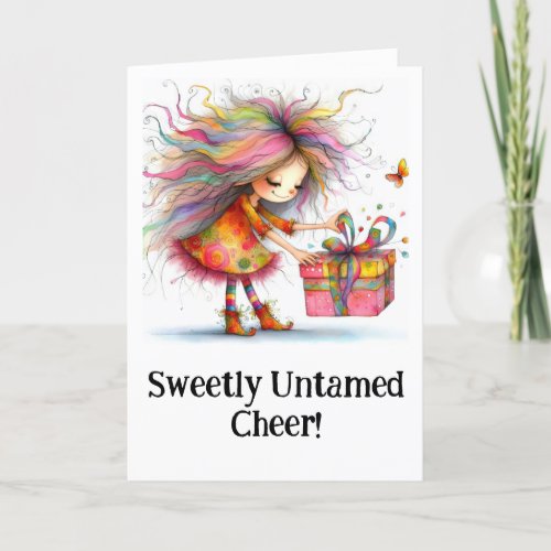 * 2 Colorful Whimsical Christmas Girl  Gift AP97 Thank You Card