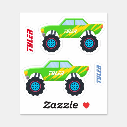 2 Cool Monster Trucks With Flames DIY Name Sticker