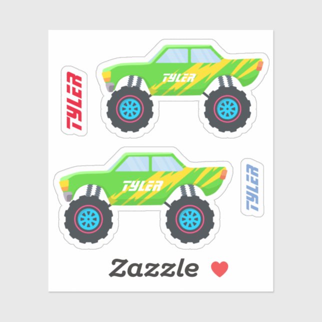 2 Cool Monster Trucks With Flames, DIY Name Sticker (Sheet)