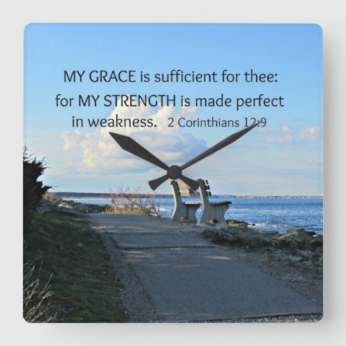 2 Corinthians 129 My Grace is sufficient  Square Wall Clock