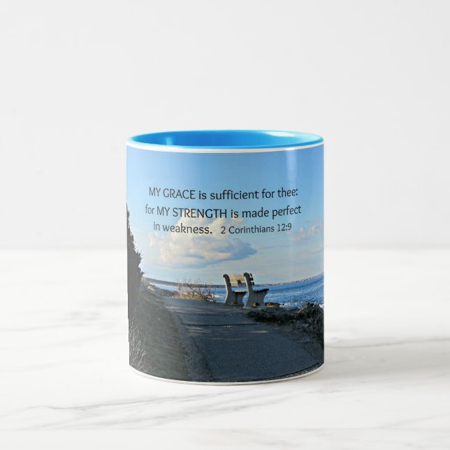 2 Corinthians 12:9 My Grace is sufficient ... Two-Tone Coffee Mug (Center)
