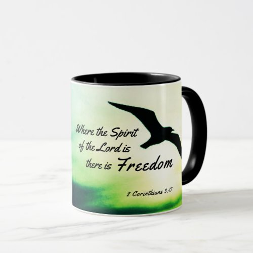 2 Corinthians 317 Freedom Bible Verse Bird Flying Mug