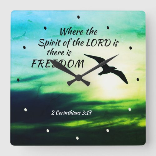2 Corinthians 317 Freedom Bible Verse Bird Flying Square Wall Clock