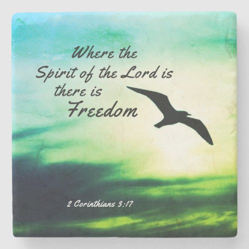 2 Corinthians 317 Freedom Bible Verse Bird Flying Stone Coaster