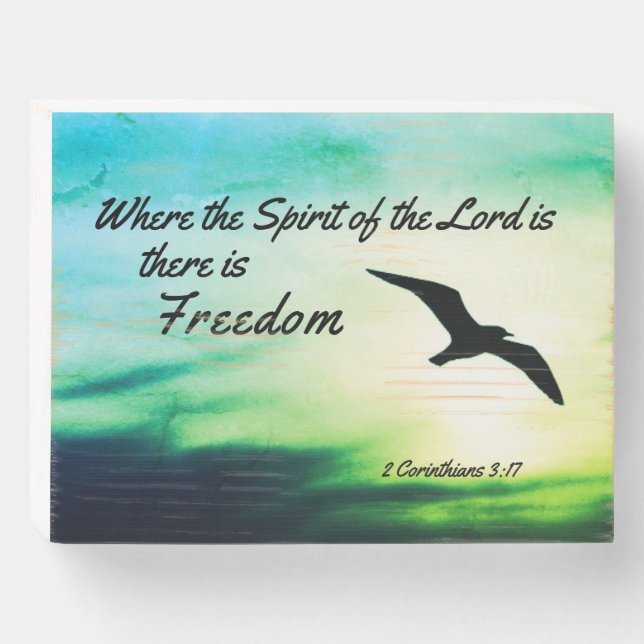 2 Corinthians 3:17 Freedom Bible Verse Bird Flying Wooden Box Sign (Front Horizontal)