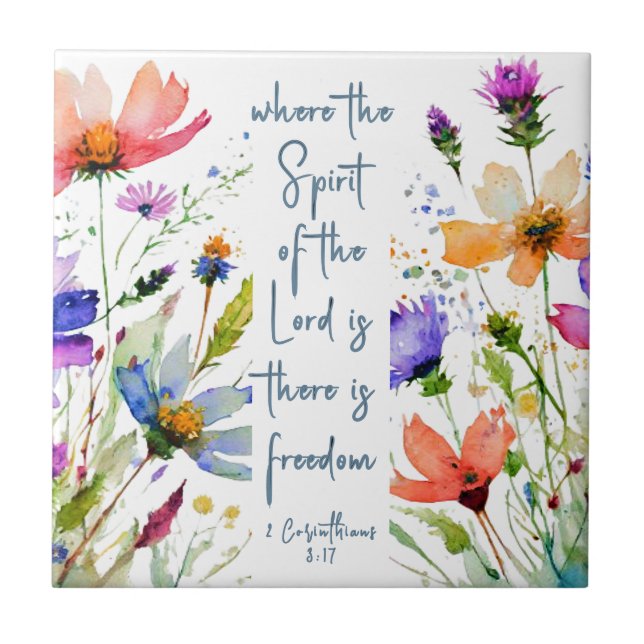 2 Corinthians 3:17 Freedom Bible Verse  Ceramic Tile (Front)