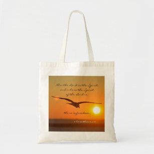 2 Corinthians 3:17 Freedom , Bird Flying at Sunset Tote Bag