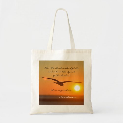 2 Corinthians 317 Freedom  Bird Flying at Sunset Tote Bag