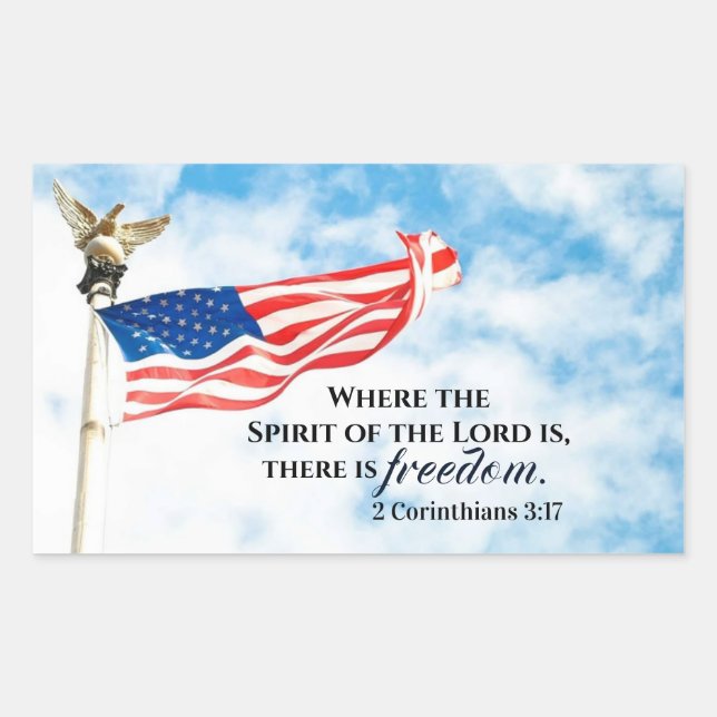 2 Corinthians 3:17 There is Freedom, American Flag Rectangular Sticker (Front)