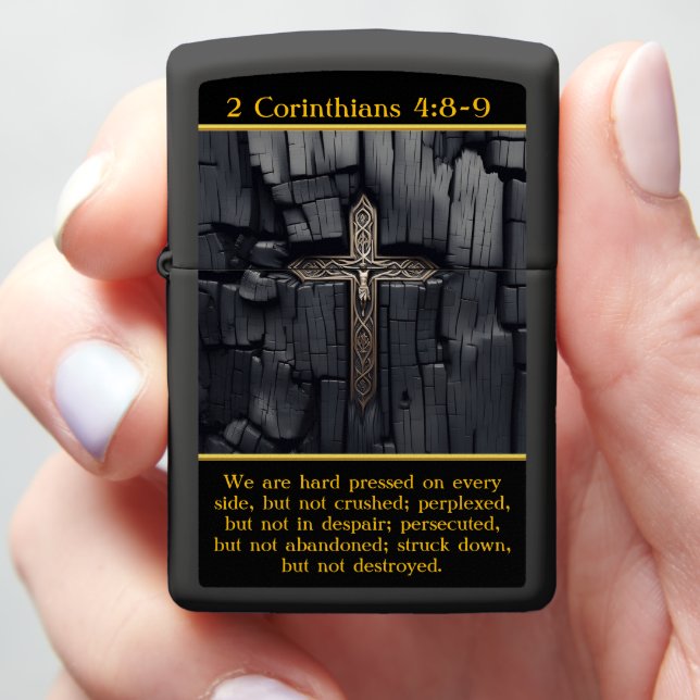 2 Corinthians 4:8-9  Resilience and Faith Cross  Zippo Lighter (In Hand)