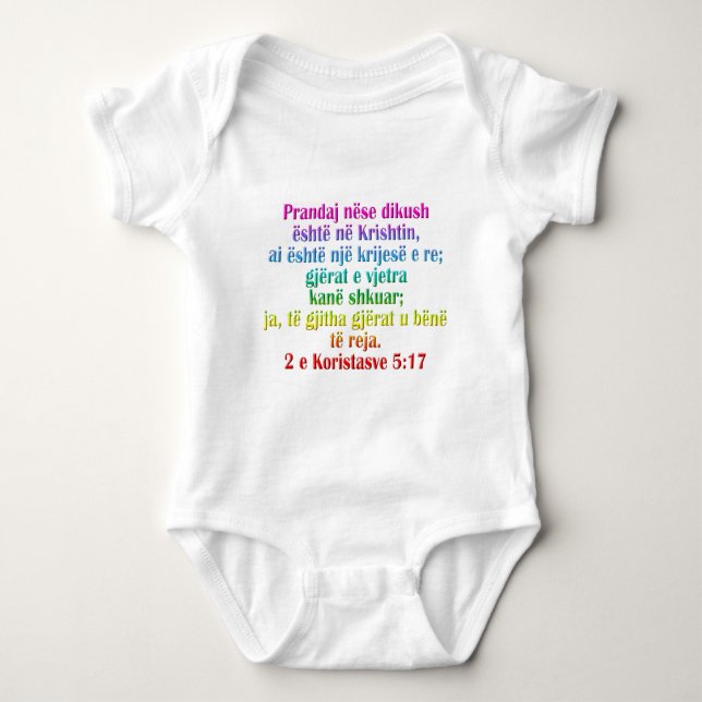 2 Corinthians 5:17 Albanian Baby Bodysuit (Front)