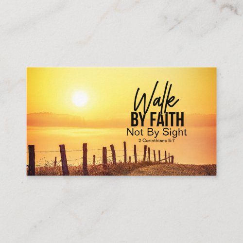 2 Corinthians 57 Walk by Faith Bible Verse Sunset Business Card