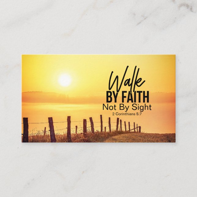 2 Corinthians 5:7 Walk by Faith Bible Verse Sunset Business Card (Front)