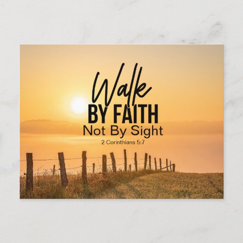 2 Corinthians 57 Walk by Faith Bible Verse Sunset Postcard