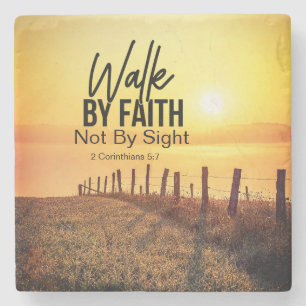 2 Corinthians 5:7 Walk by Faith Bible Verse Sunset Stone Coaster