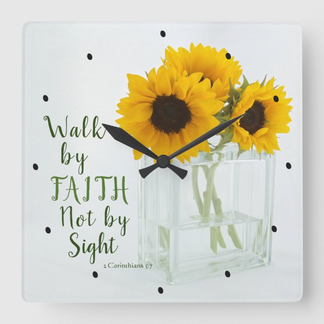 2 Corinthians 5:7 Walk by Faith not by Sight Square Wall Clock (Front)