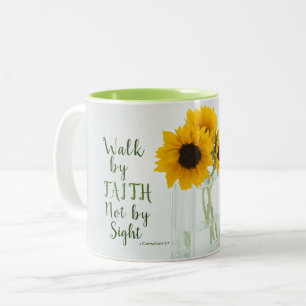 2 Corinthians 5:7 Walk by Faith not by Sight Two-Tone Coffee Mug