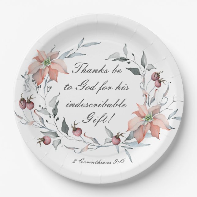 2 Corinthians 9:15 Thanks be to God Christmas Paper Plates (Front)