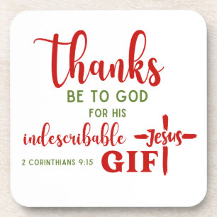 2 Corinthians 9:15 Thanks be to God Scripture Beverage Coaster