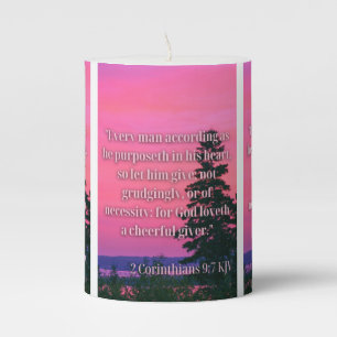 2 Corinthians 9:7 KJV Bible Verse Pillar Candle