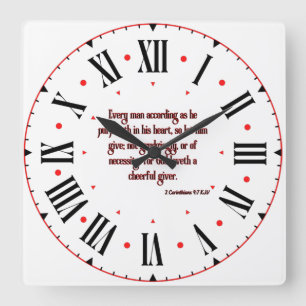 2 Corinthians 9:7 KJV Bible Verse Roman Numeral Square Wall Clock