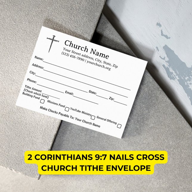 2 Corinthians 9:7 Nails Cross Church Tithe Envelope (2 Corinthians 9:7 Nails Cross Church Tithe Envelope)
