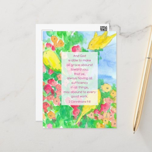 2 Corinthians Scripture Bible Gods Grace Flowers Postcard