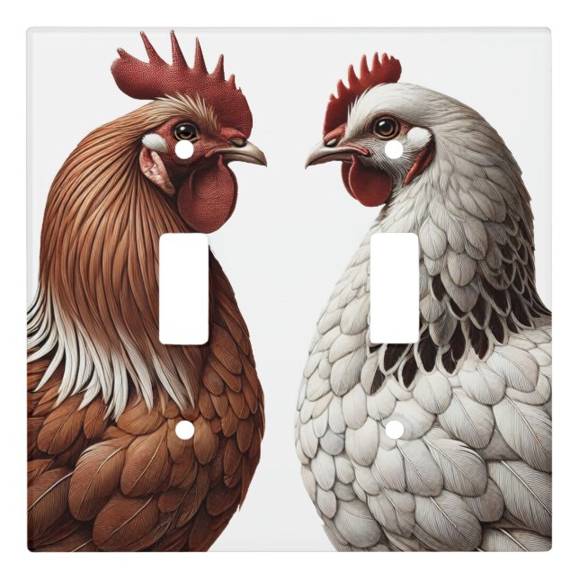 2 Country Chickens Farm Barnyard Kitchen Light Switch Cover (Front)