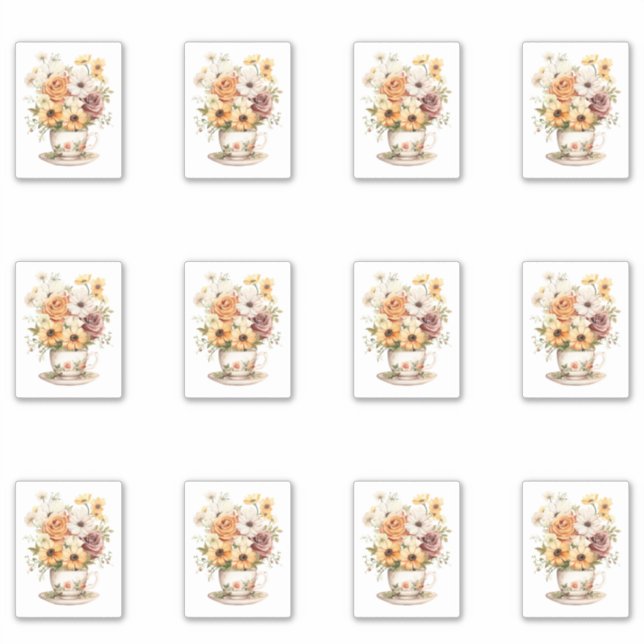 2 Cup of Flowers Sticker (Front)