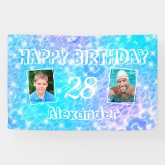 2 custom photos Pool birthday party water ripples