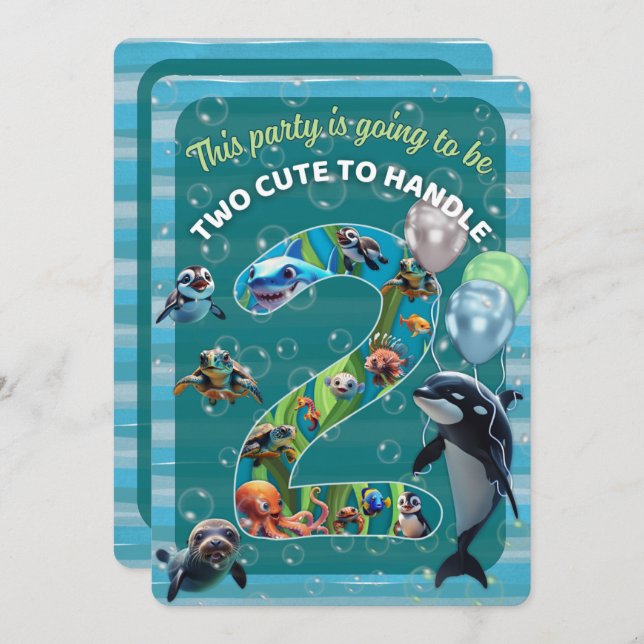 2 Cute 2 Handle Rounded Corner Birthday Invitation (Front/Back)