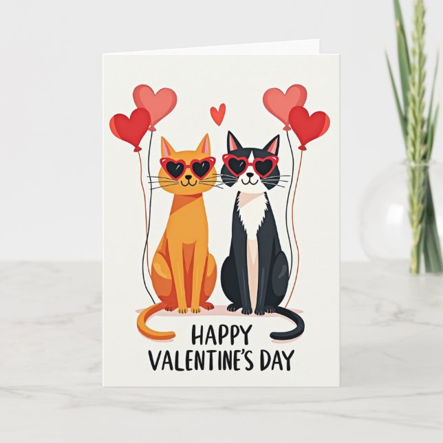 2 Cute Cats Valentines Day Card (Front)
