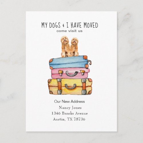 2 cute Golden Doodle dog moving announcement Postcard
