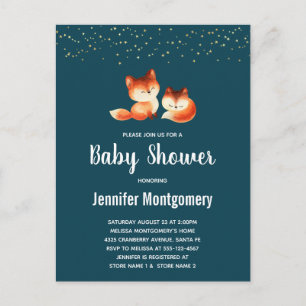 2 Cute Little Red Foxes Baby Shower Invitation Postcard