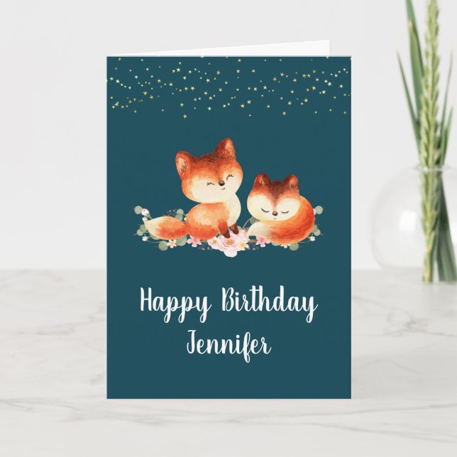 2 Cute Little Red Foxes Birthday Card (Front)